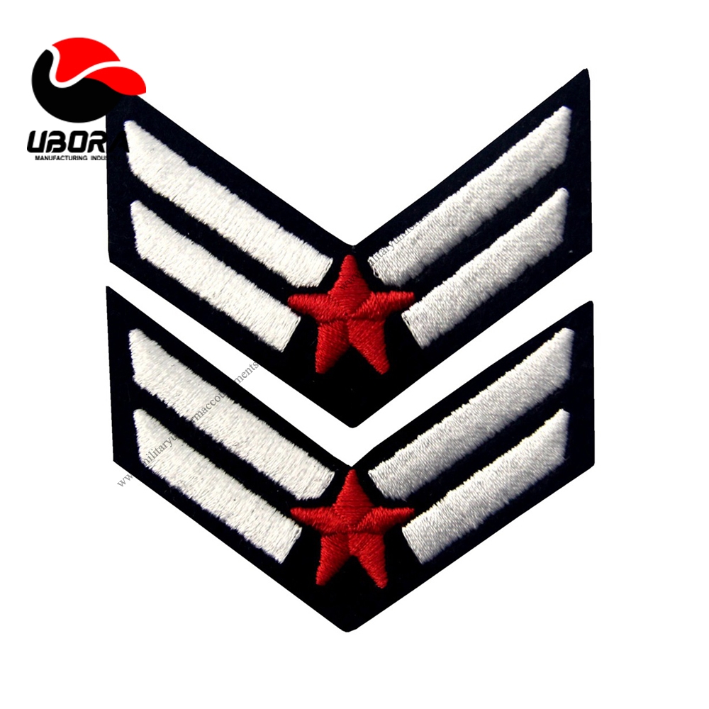 Chevrons Stripes Embroidered Arms Emblem Iron On Sew On Shoulder Patch white and red embroidery